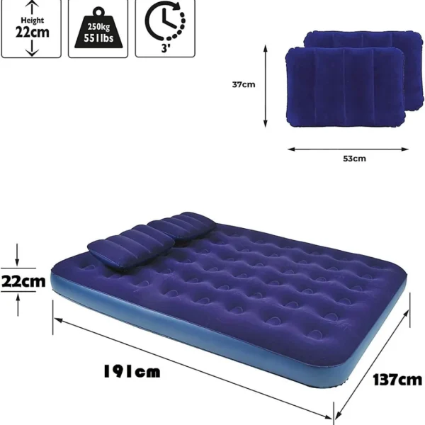 Double Size Flocked Air Bed with 2 Pillows