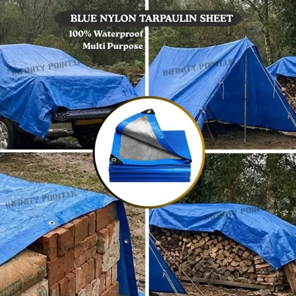 Blue waterproof nylon tarpaulin sheet with free 20ft rope – heavy duty UV resistant cover Sri Lanka