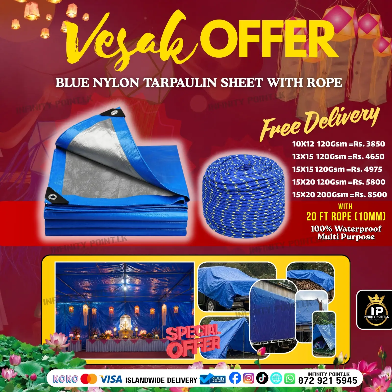 Blue Waterproof Nylon Tarpaulin Sheet