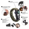 Army green woven paracord survival bracelet with flint, compass and emergency whistle