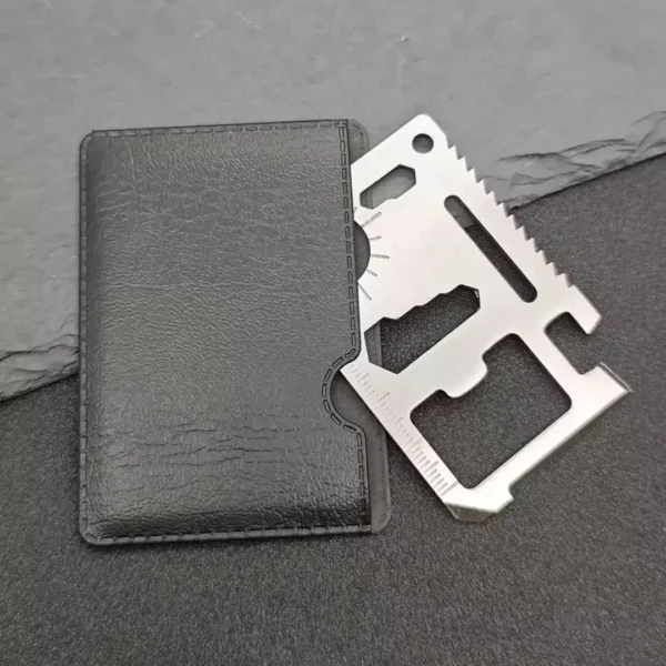 11-in-1 stainless steel pocket multi-tool card with multifunction tool openings