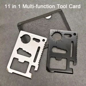 11-in-1 stainless steel pocket multi-tool card with multifunction tool openings