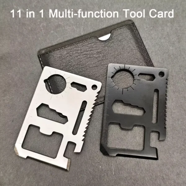11-in-1 stainless steel pocket multi-tool card with multifunction tool openings